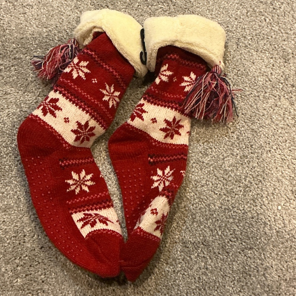 Joe Boxer Red and White Knit Socks with Cream Cuff